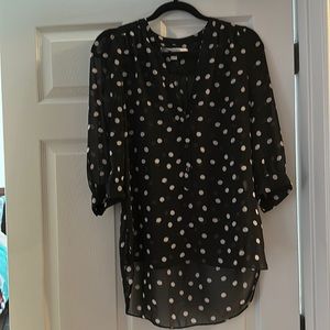Sheer Black with tan polka dot blouse